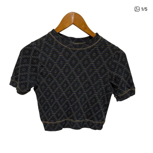 Free People Knit XS Multicolor Crop Top Short Sleeve Crewneck Cotton Blend - Picture 1 of 6